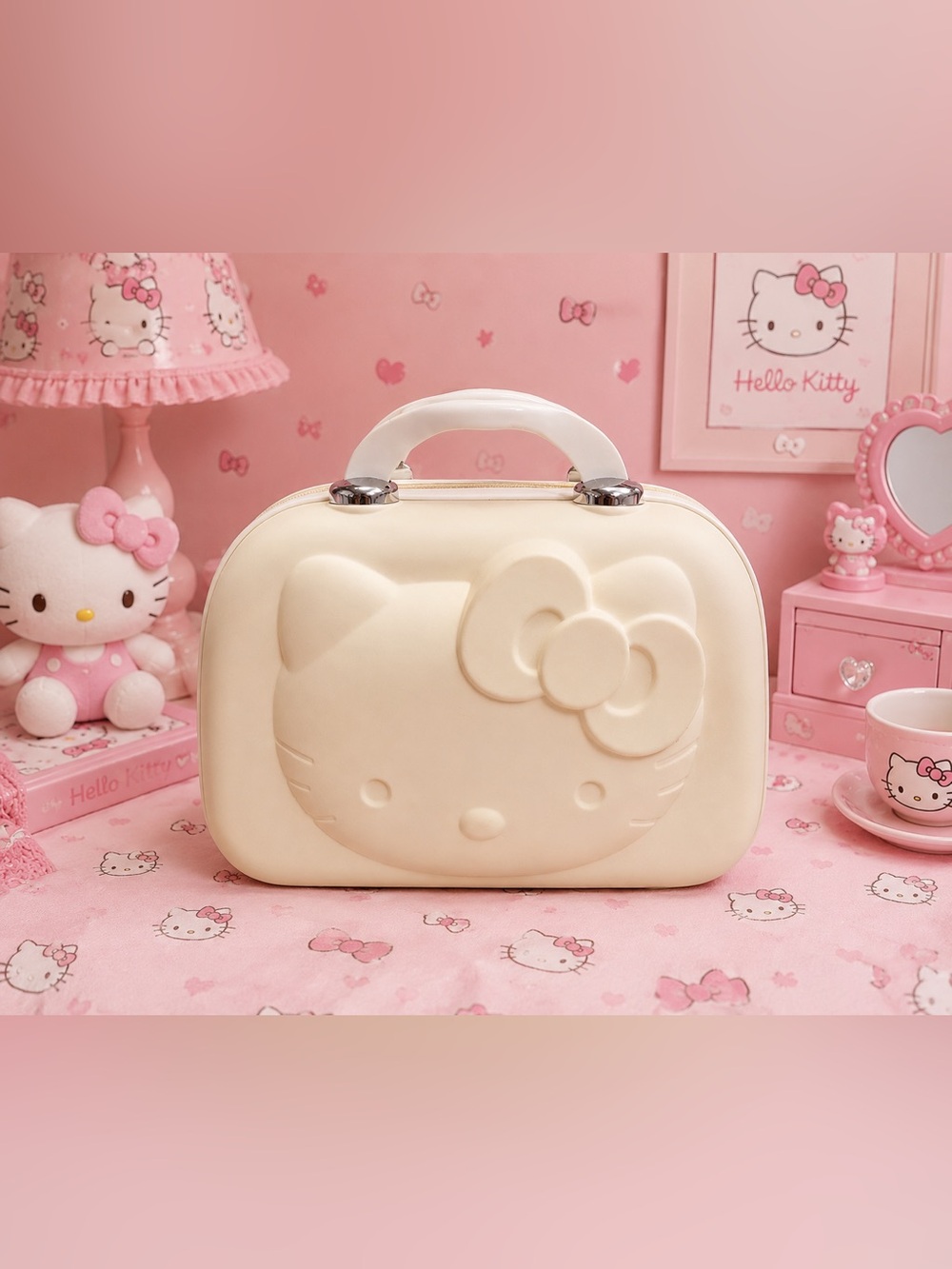 Hello Kitty Molded Hardshell Cosmetic & Travel Case – Cream/Off-White – NWOT 🎀💗